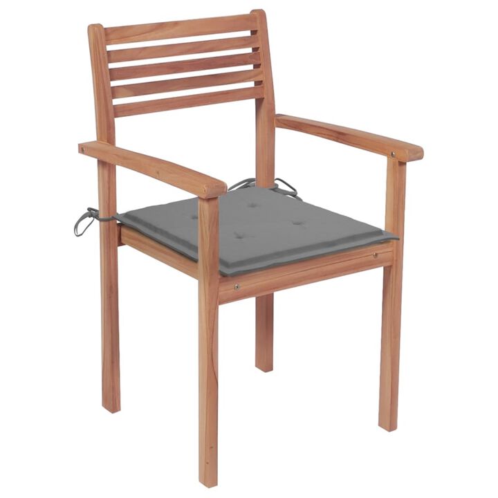 vidaXL Stackable Garden Chairs with Cushions 6 pcs Solid Teak Wood