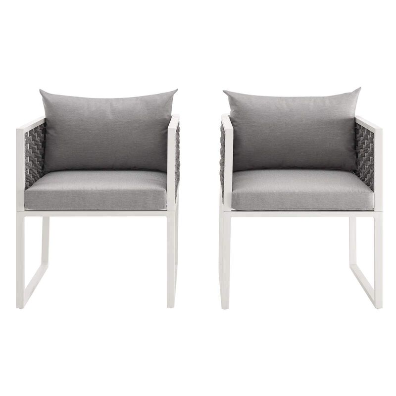 Modway EEI-3183-WHI-GRY-SET Stance Outdoor Patio Aluminum Dining Armchair, Set of 2, White Gray