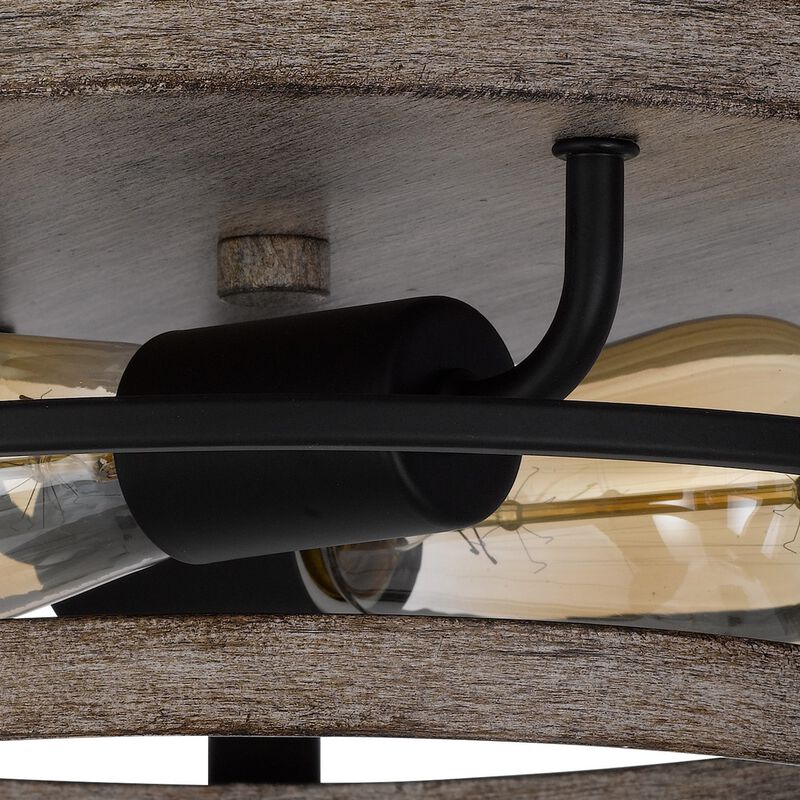 Weny 13 Inch Flush Mount Ceiling Light Fixture, Brown and Black Round - Benzara