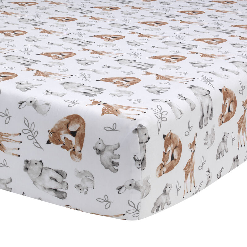 Lambs & Ivy Painted Forest 4-Piece Crib Bedding Set - Gray, Beige, White
