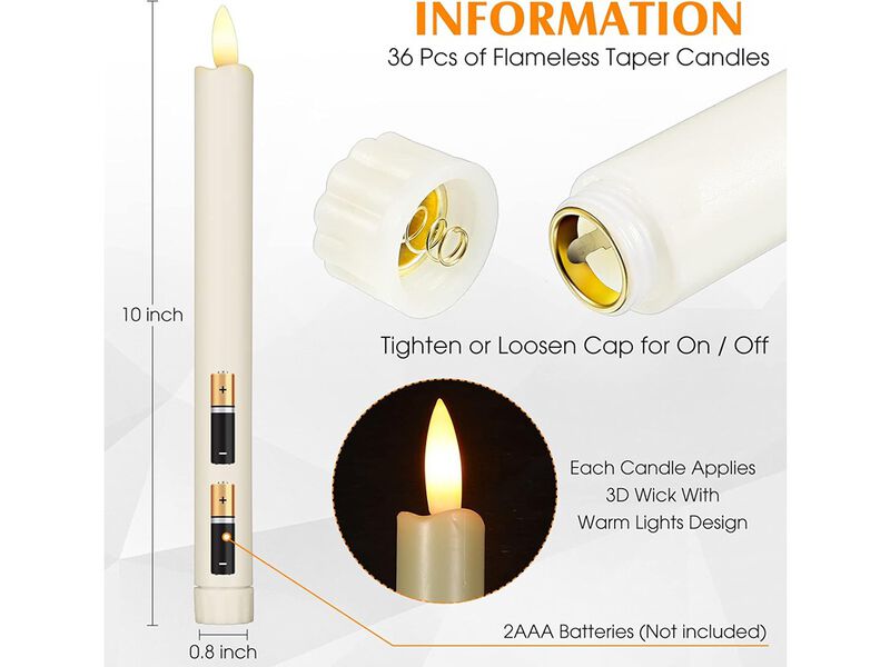 Reginary 36 Pieces Flameless Taper Candles 10 Inch