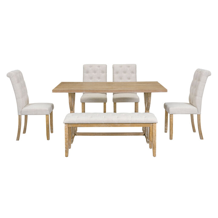 Merax 6-Piece Retro Rectangular Dining Table Set