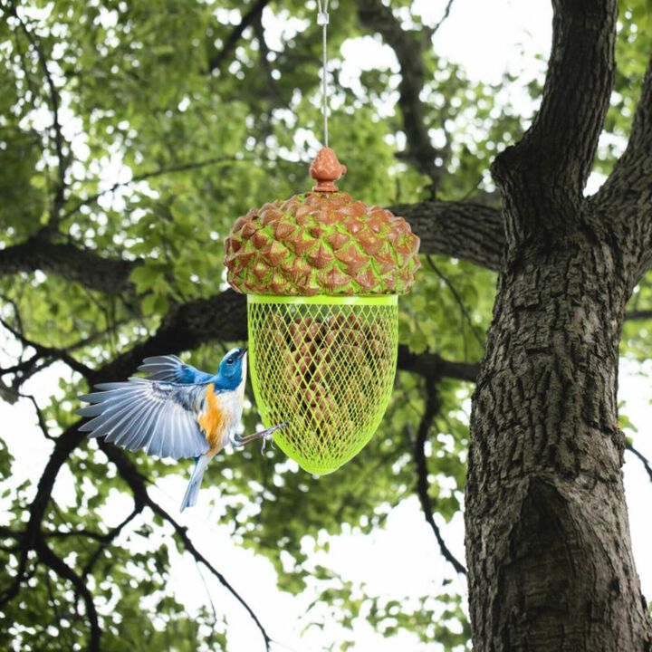 Hivvago Metal Acorn Wild Bird Feeder Outdoor Hanging Food Dispenser for Garden Yard-Brown