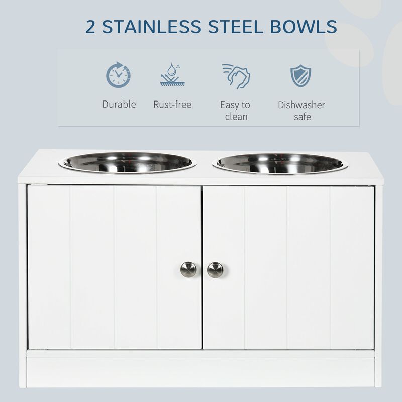 White Pet Dining Station: Elevated Dog Bowls with Storage for Large Dogs