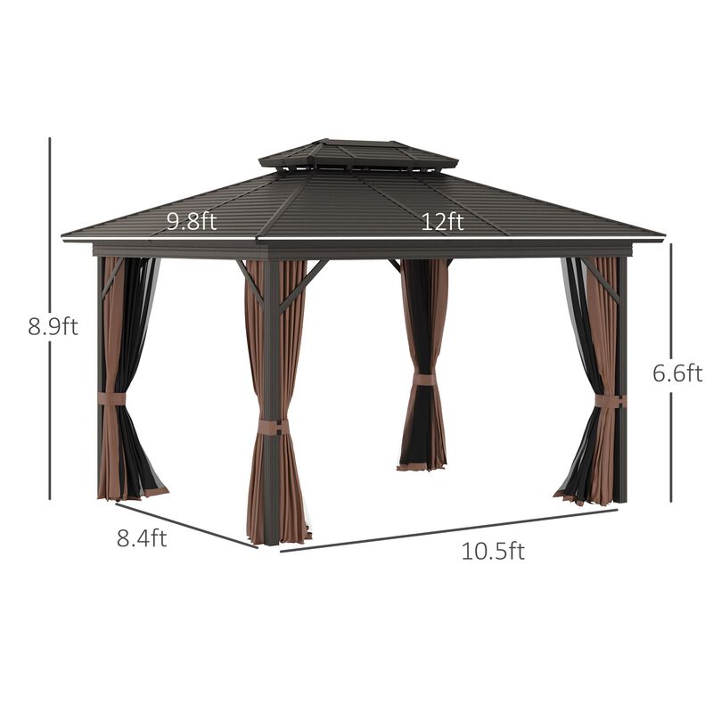 Brown Backyard Shelter: 10x12 Hardtop Gazebo with Curtains