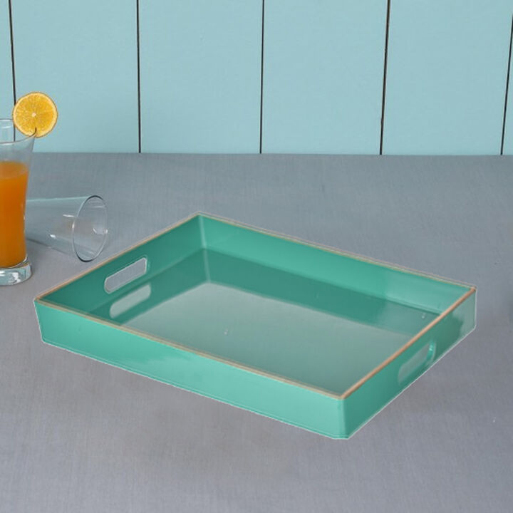 Mimosa Square Tray With Cutout Handles, Green - Benzara