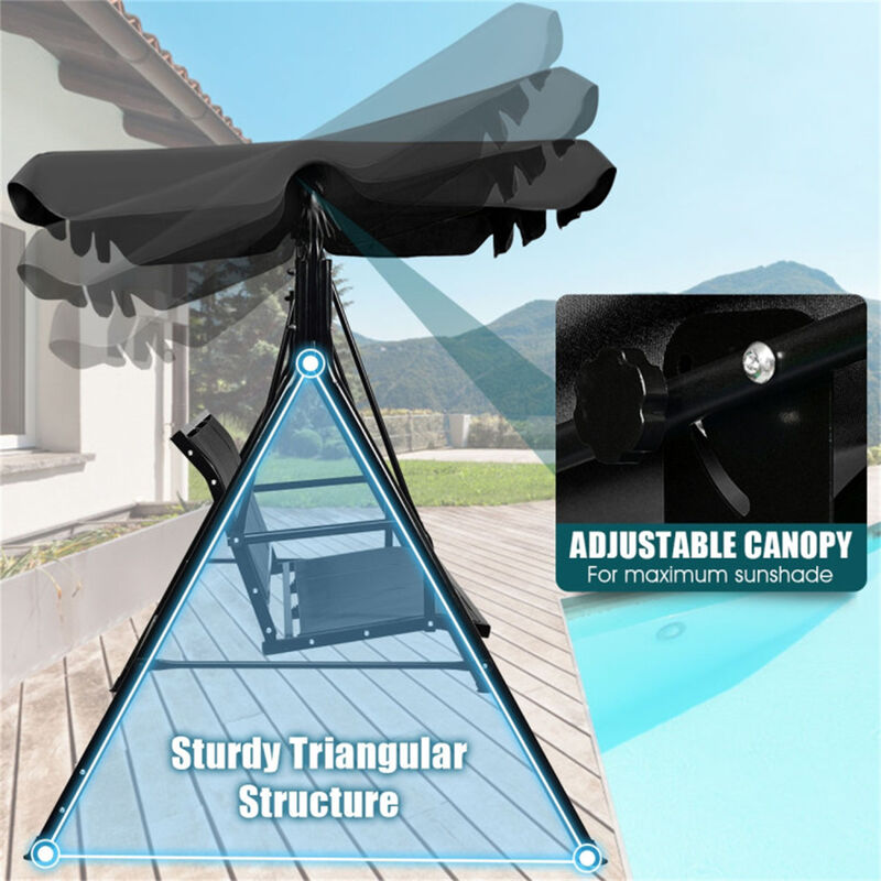 3-Person Garden Swing Outdoor Patio Swing with Canopy for Relaxing in Backyard or Porch