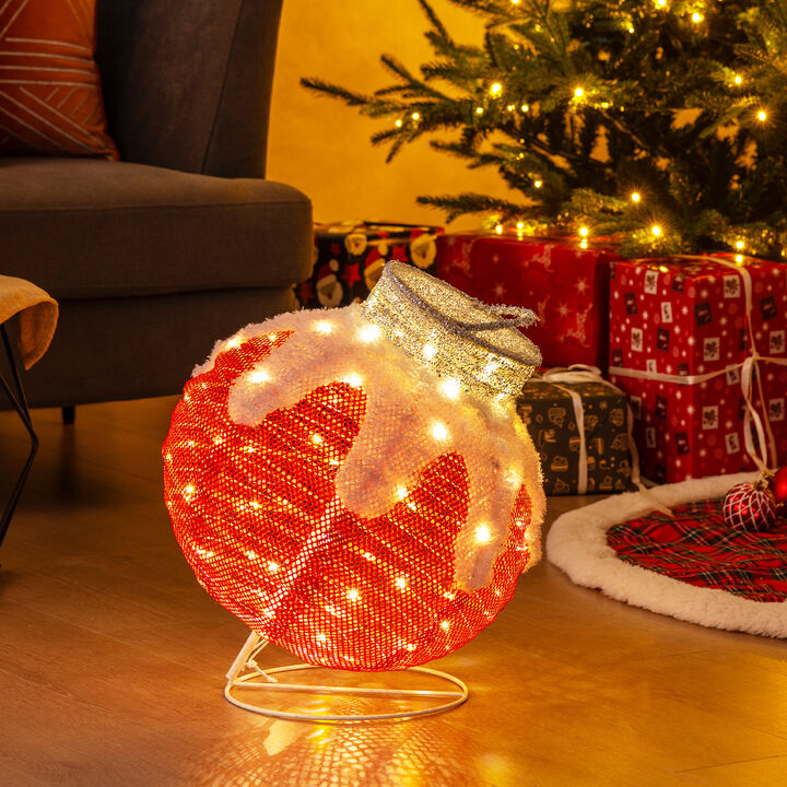 Outdoor Christmas Lantern Pop-Up Lighted Festive Ball with 80 LED Lights and Support Base