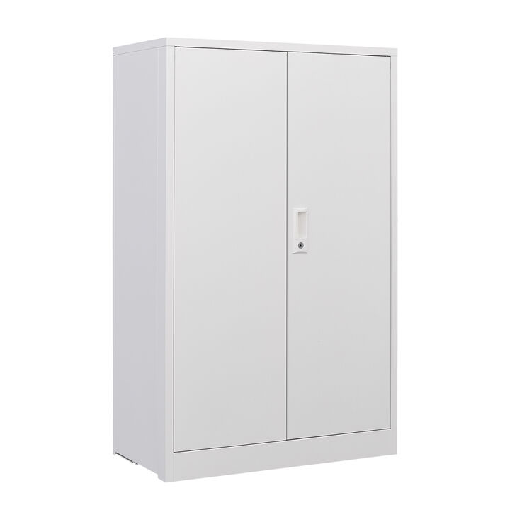 Locking Metal Storage Cabinet with Shelf, White