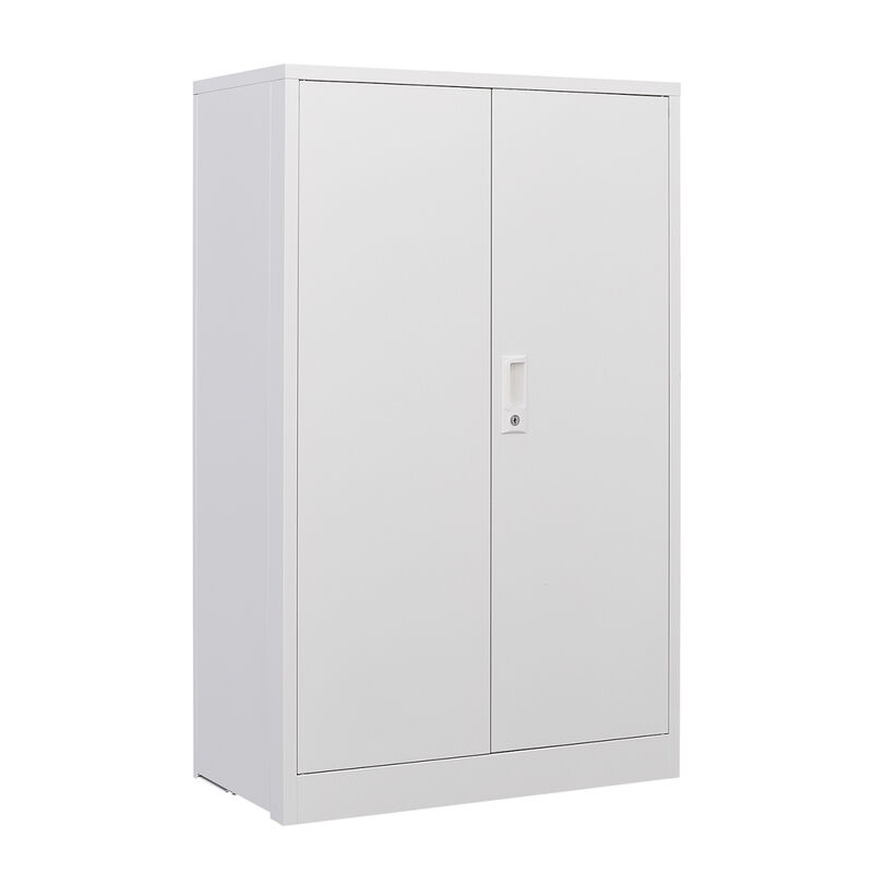 Locking Metal Storage Cabinet with Shelf, White