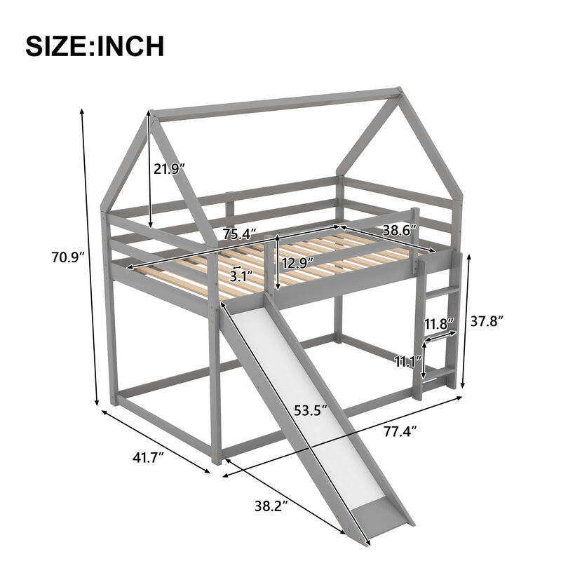 Kids' Bunk House Bed with Fun Slide and Easy-Climb Ladder