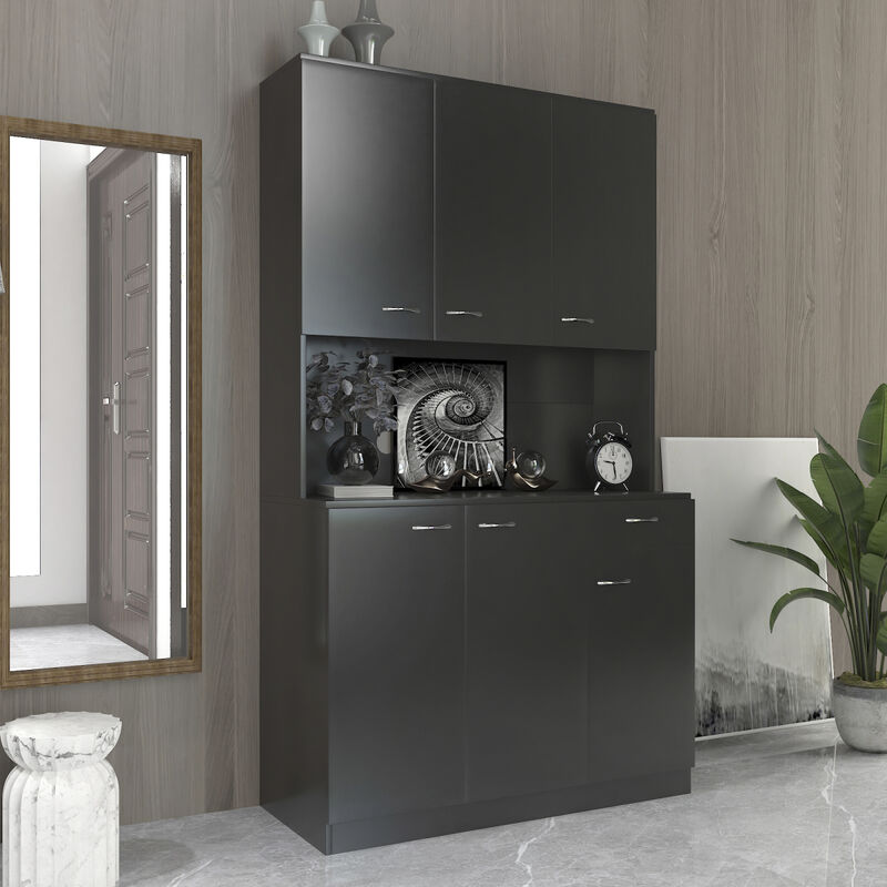 70.87" Tall Wardrobe & Kitchen Cabinet, With 6-Doors, 1-Open Shelves And 1-Drawer For Bedroom