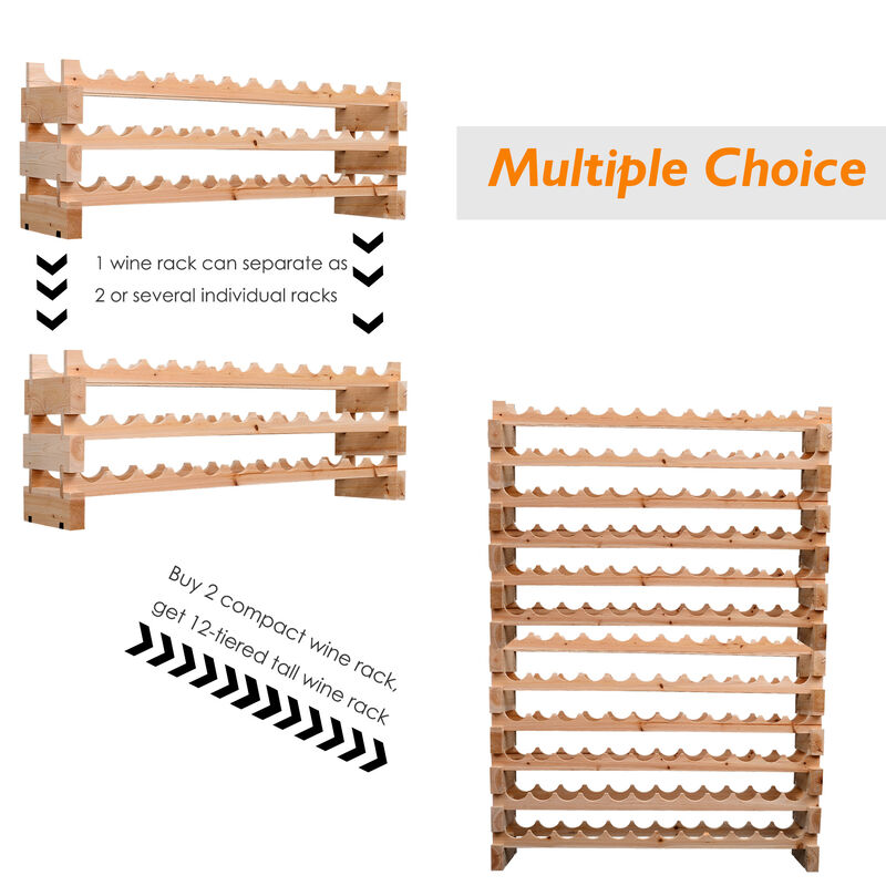 72 Bottles Wine Rack Solid Natural Wood Storage 6 Rows Home Furniture Stackable