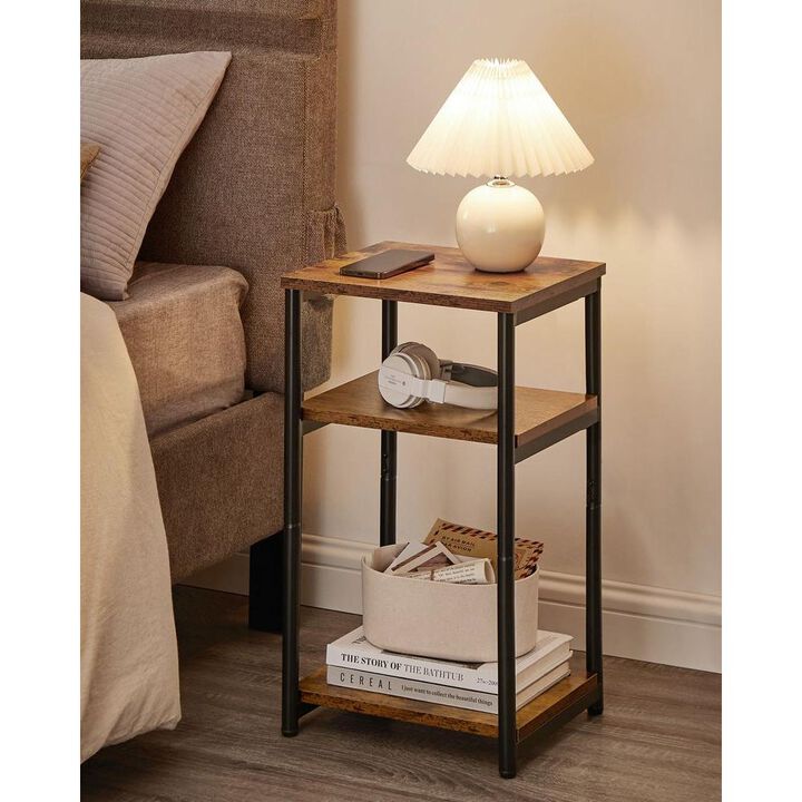 Tall Slim Side Table with Storage Shelves and Steel Frame for Living Room or Bedroom`