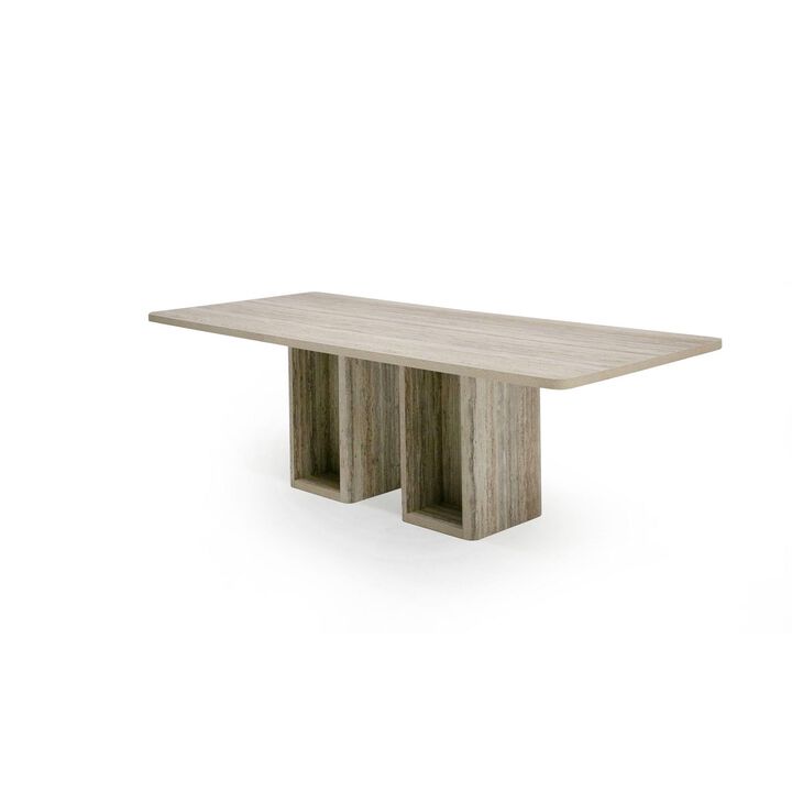 Noe Mali 96 Inch Dining Table, Rectangular, Double Pedestal Base, Gray Wood - Benzara