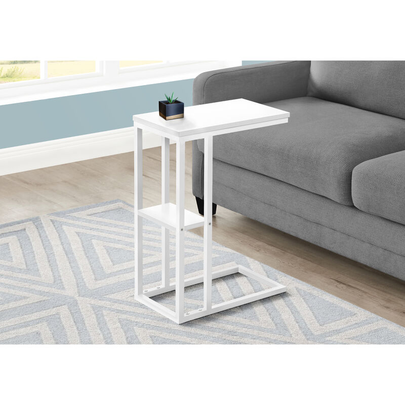 Monarch Specialties I 3676 Accent Table, C-shaped, End, Side, Snack, Living Room, Bedroom, Metal, Laminate, White, Contemporary, Modern