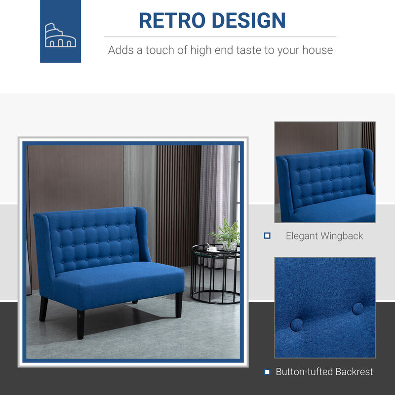 Linen Loveseat Sofa Lounger with Deep Padded Cushion Seats and Rubberwood Legs