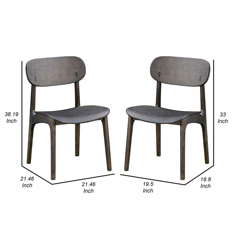 Seln 20 Inch Dining Chair Set of 2, Curved Seat, Splayed Legs, Gray - Benzara