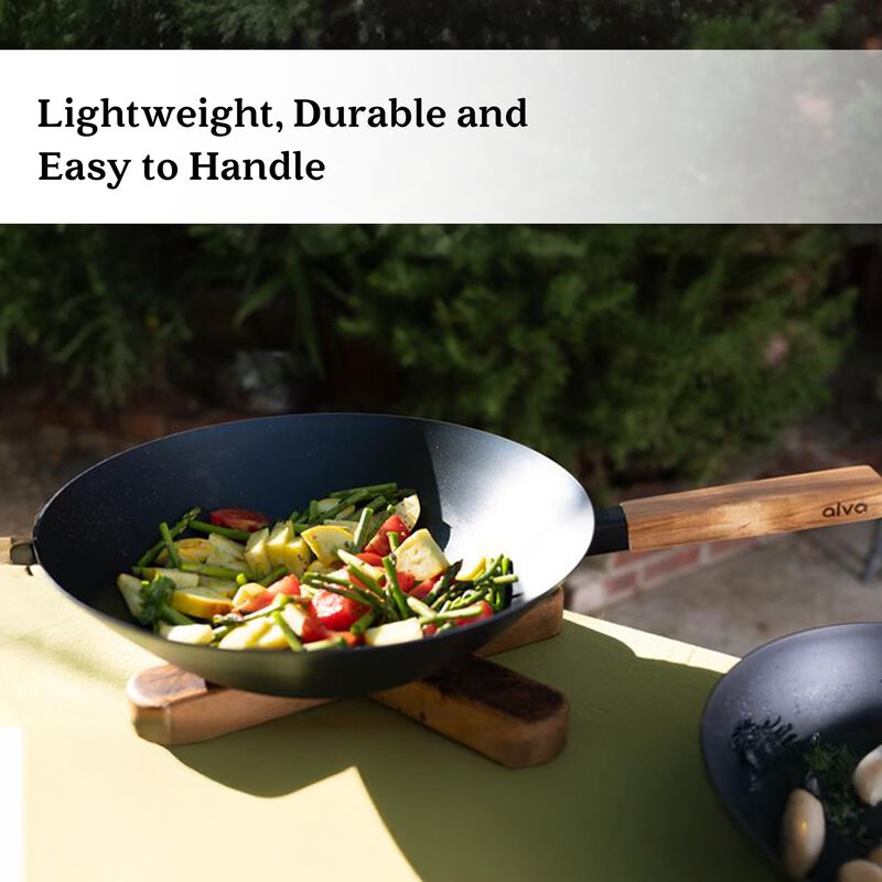Alva Forest 4-Piece Professional Carbon Steel Cookware Set - Pre-Seasoned Non-Toxic Frying Pans & Wok - Chemical-Free, Traditional Cooking Surface - All Stovetop Compatible & Fast-Heating