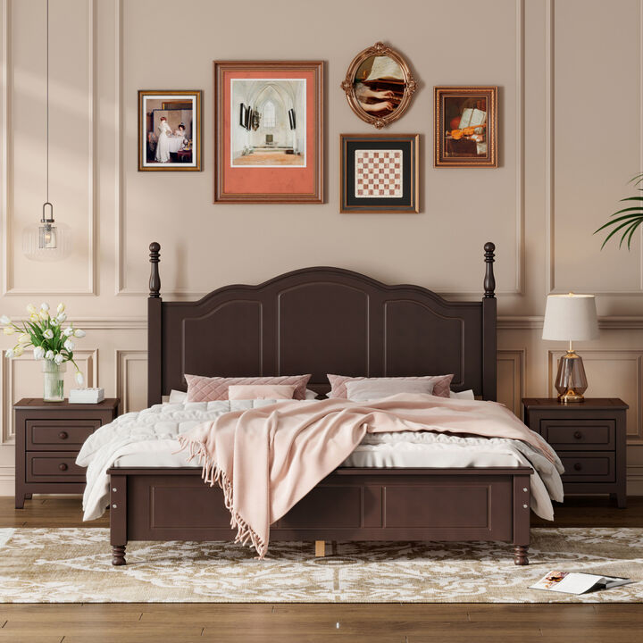 3-Pieces Bedroom Sets, Queen Size Wood Platform Bed And Two Nightstands-