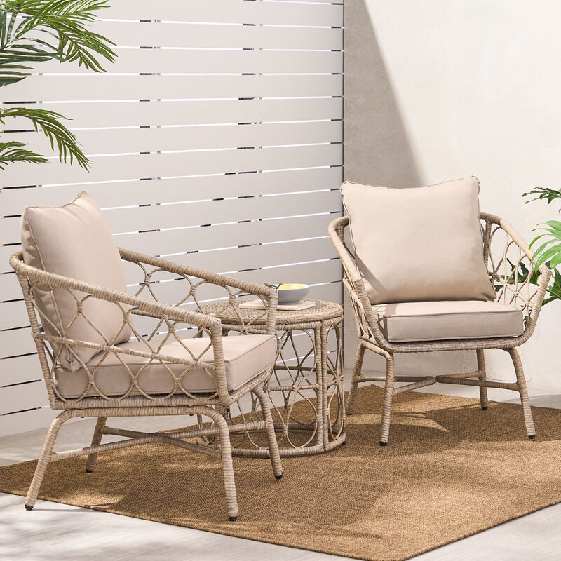 Merax 3 Pieces Outdoor PE Rattan Seating Chat Set