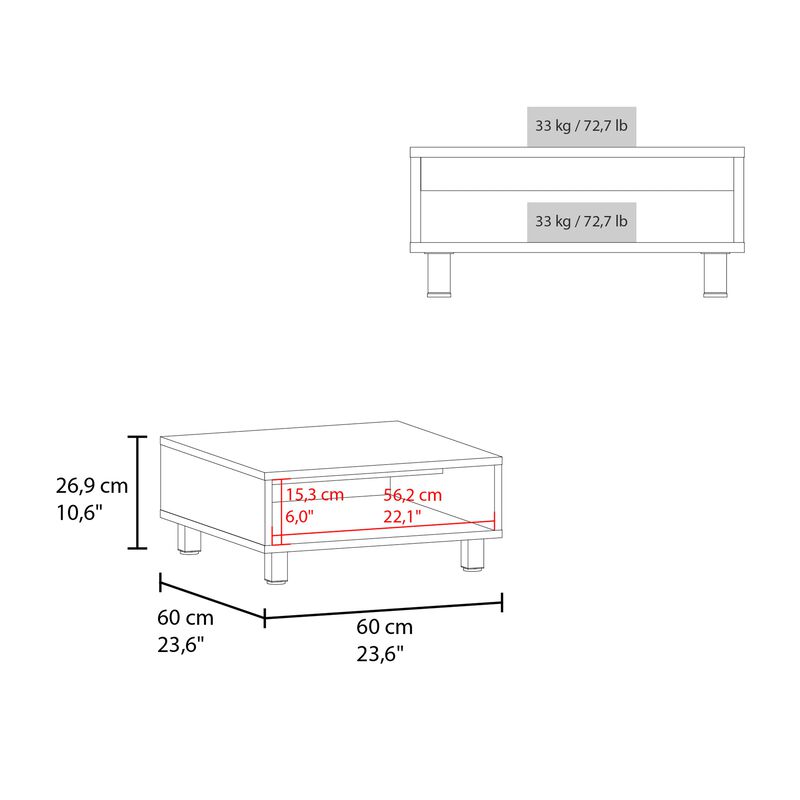 Chiniak Coffee Table 10.6" H, 1 shelf, 4 legs, Black