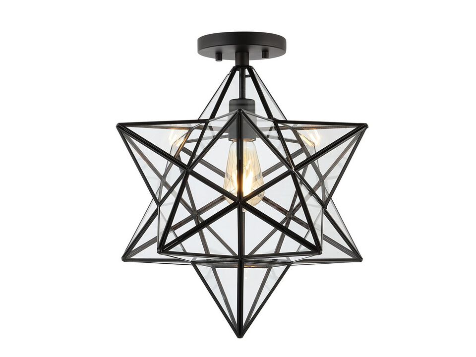 Ava 1-Light Farmhouse Bohemian Iron/Glass LED Semi Flush Mount