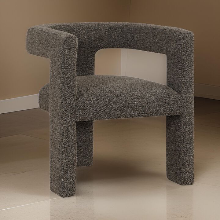 Hellen Accent Side Chair, Fully Upholstered Chocolate Brown Boucle Fabric - Benzara