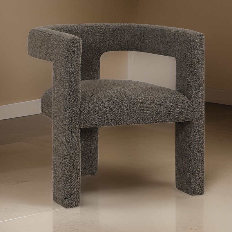 Hellen Accent Side Chair, Fully Upholstered Chocolate Brown Boucle Fabric - Benzara