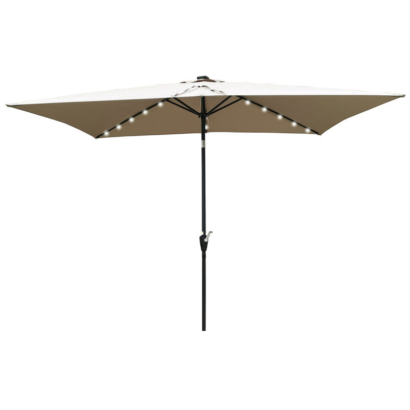 10 X 6.5FT Rectangular Patio Solar LED Lighted Outdoor Umbrellas With Crank And Push Button