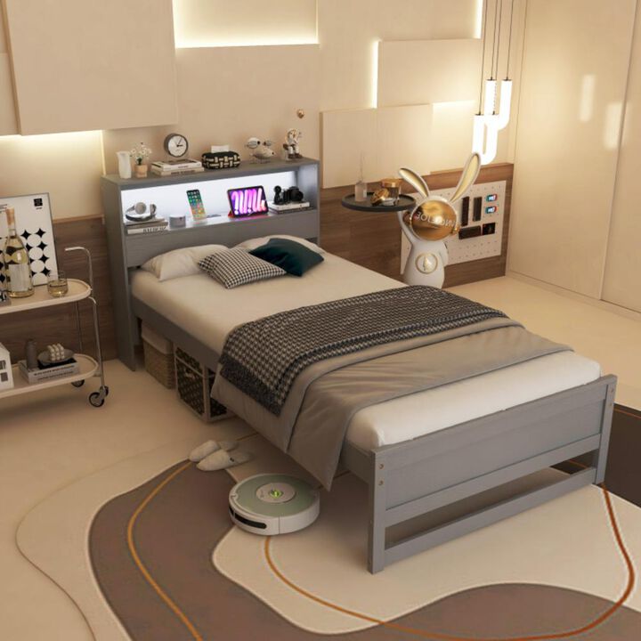 Hivvago Twin Size Bed Frame with Storage Headboard and Charging Station
