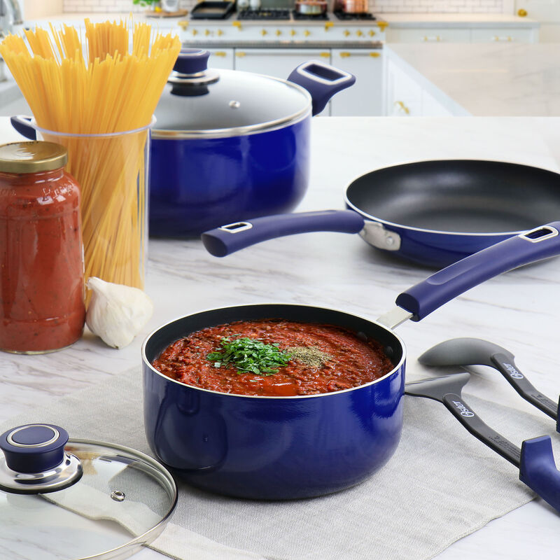 Oster 7 Piece Non Stick Aluminum Cookware Set in Blue