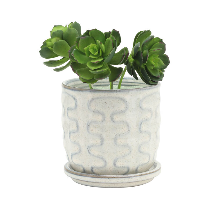 Wiggly Planter with Saucer, Beige Set