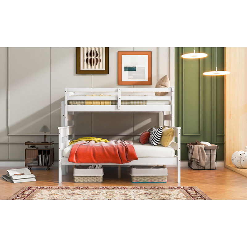 Wood Twin XL Over Queen Bunk Bed With Ladder, White