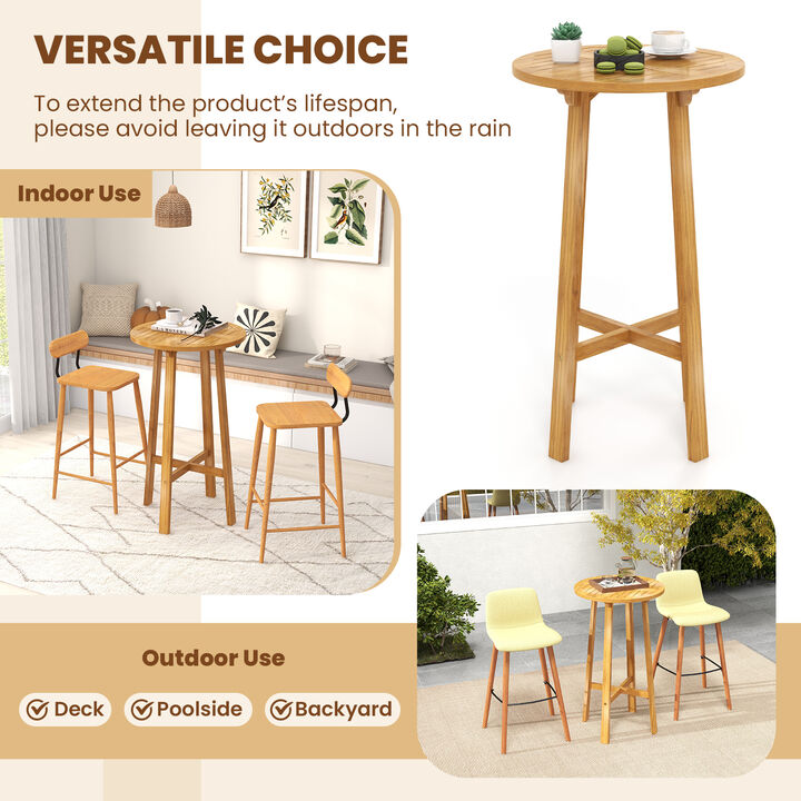Teak Wood Round Bar Table with Footrest for Indoors Outdoors