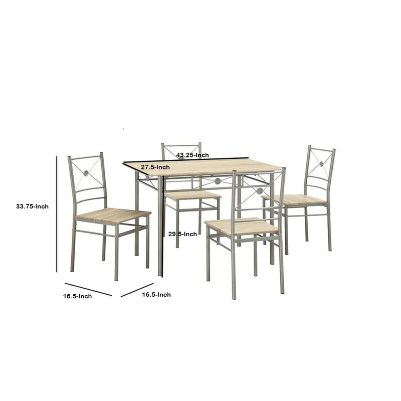 Sturdy Dining Table In A set Of Five, Silver-Benzara