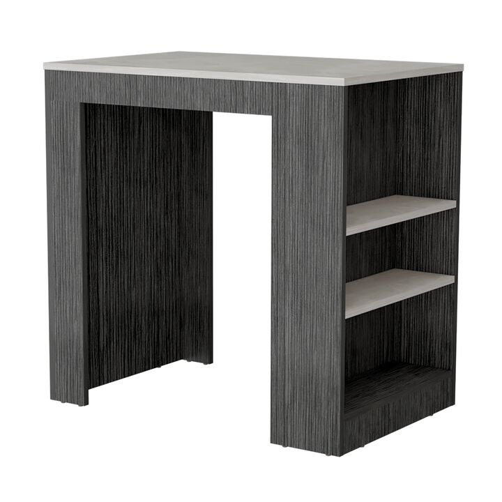 Portree Kitchen & Dining room Island with 3-Side Shelves -Smokey Oak / Ibiza Marble