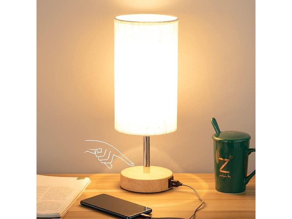 Bedside Table Lamp with USB Port - Touch Control