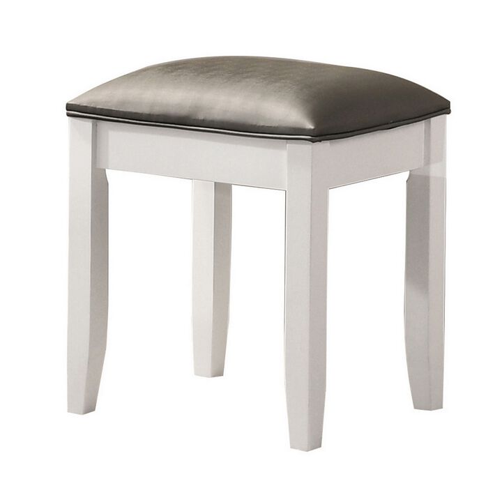 Felicity 16 Inch Upholstered Vanity Stool, Padded Seat, Glossy White - Benzara