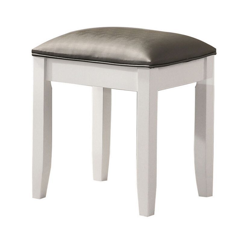 Felicity 16 Inch Upholstered Vanity Stool, Padded Seat, Glossy White - Benzara