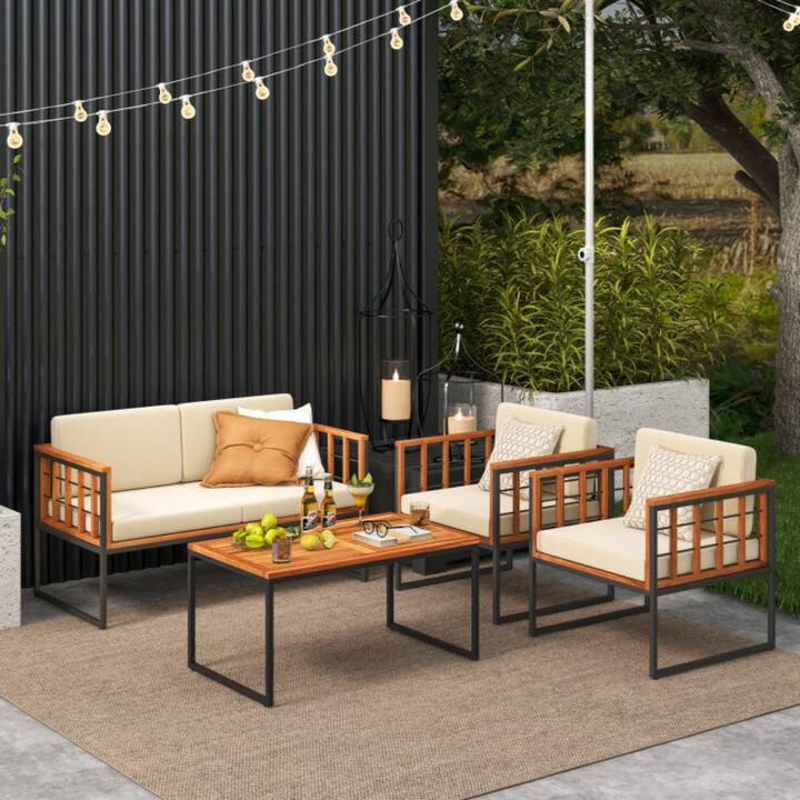 Hivvago 4 Pieces Acacia Wood Outdoor Sofa Set for Balcony, Porch, Backyard, Poolside