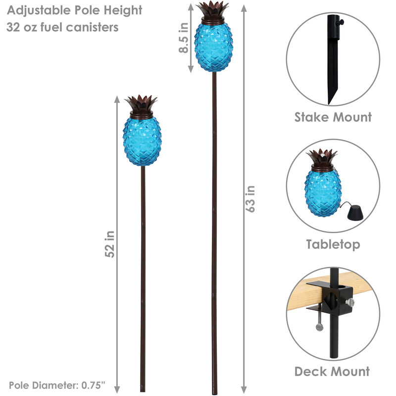Sunnydaze Tropical Pineapple 3-in-1 Glass Outdoor Torches