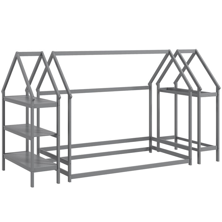 Montessori Floor House Bed with Detachable Storage Shelves Montessori Floor House Bed with Detachable Storage Shelves