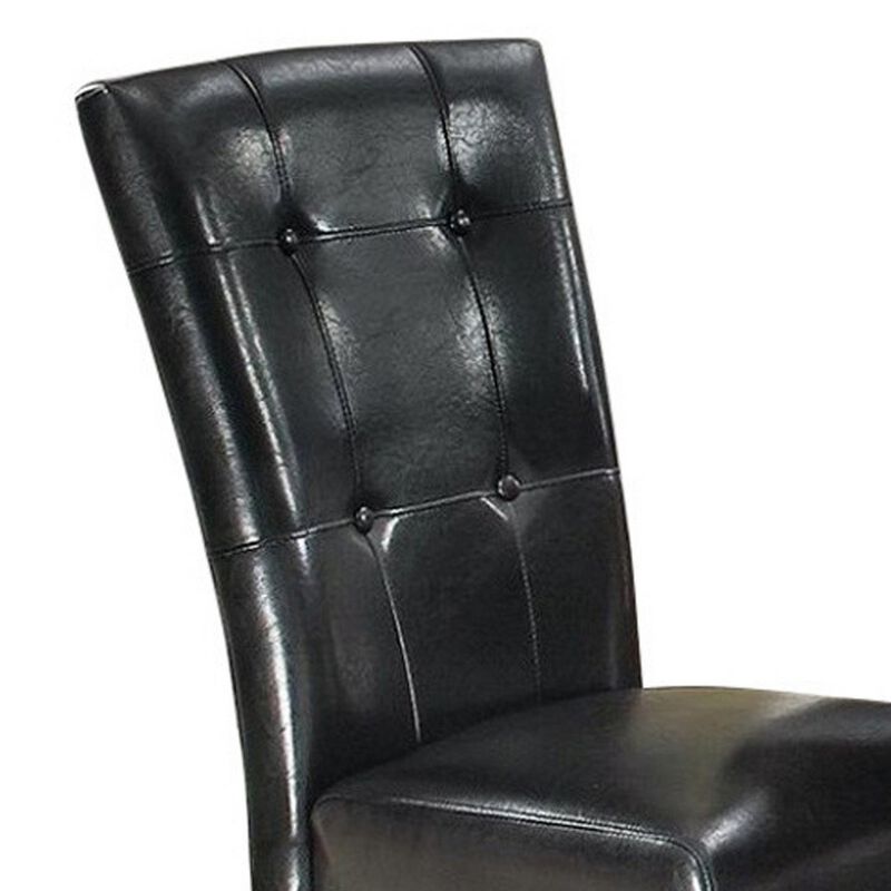 Dining Side Chair Set of 2, Button Tufted Black Faux Leather Upholstery - Benzara