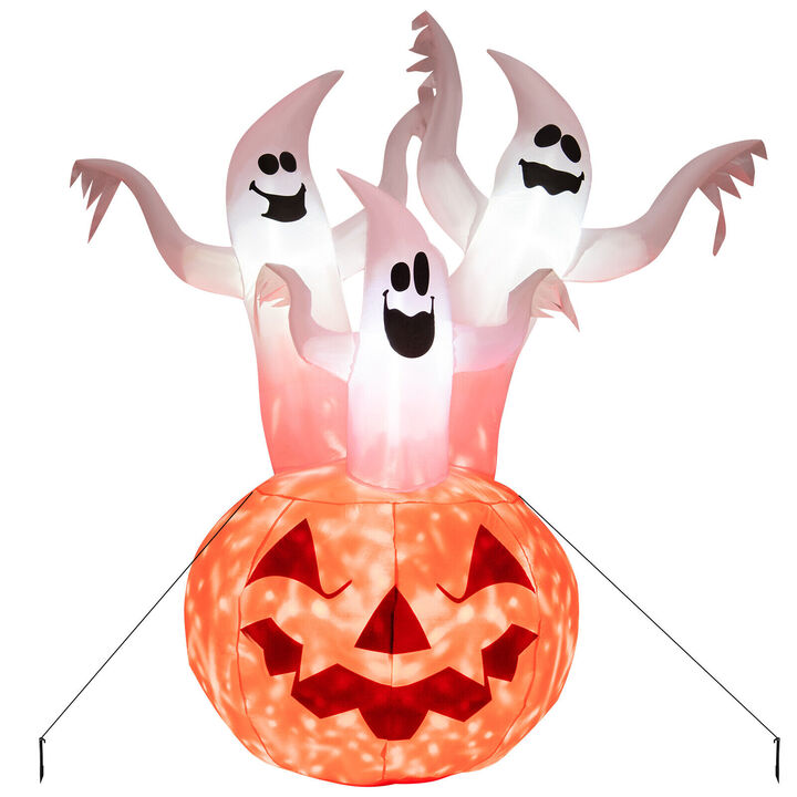 Inflatable Halloween Ghosts with Pumpkin Decor and Rotating Lamp