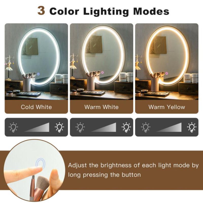 Hivvago Vanity Table Set with 3-Color Lighted Dimmable Mirror-Brown