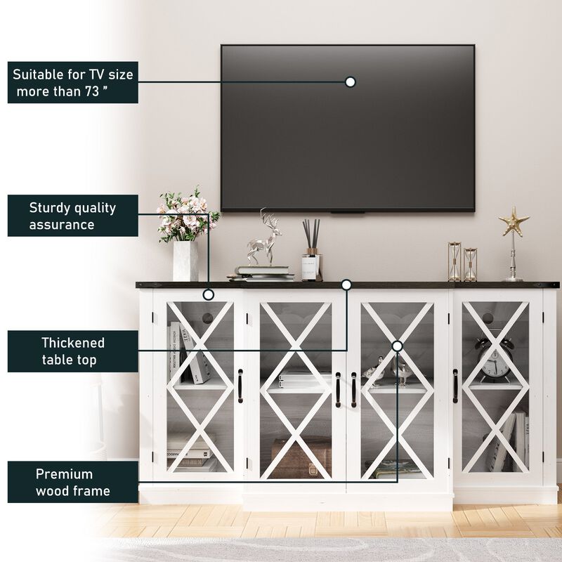 Mondawe Farmhouse 63 Inch TV Stand,Living Room Wooden Media TV Console