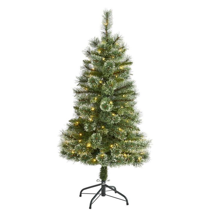 Nearly Natural Wisconsin Slim Snow Tip Pine Artificial Christmas Tree with Clear LED Lights