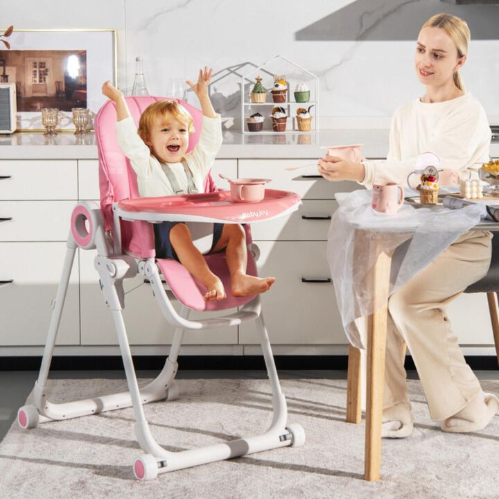 Hivvago Baby High Chair Foldable Feeding Chair with 4 Lockable Wheels