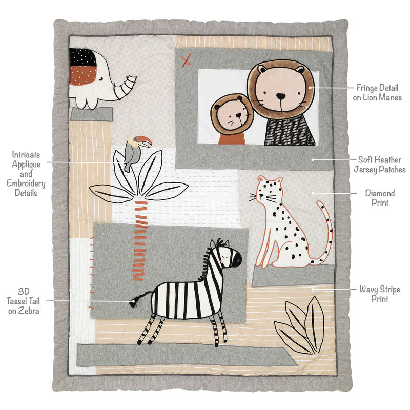 Lambs & Ivy Patchwork Jungle Animals 4-Piece Nursery Baby Crib Bedding Set